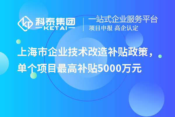 上海市企業(yè)技術(shù)改造補(bǔ)貼政策，單個(gè)項(xiàng)目最高補(bǔ)貼5000萬元