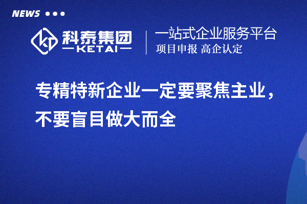 專精特新企業(yè)一定要聚焦主業(yè)，不要盲目做大而全