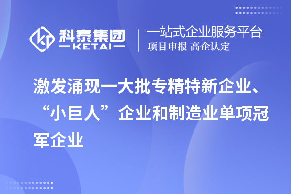 激發(fā)涌現(xiàn)一大批專精特新企業(yè)、“小巨人”企業(yè)和制造業(yè)單項冠軍企業(yè)