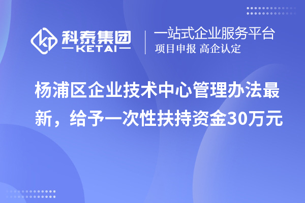 楊浦區(qū)企業(yè)技術(shù)中心管理辦法最新，給予一次性扶持資金30萬元