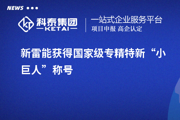 新雷能獲得國家級(jí)專精特新“小巨人”稱號(hào)