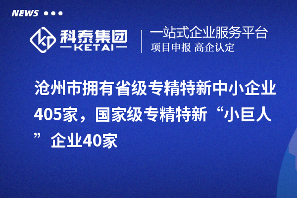 滄州市擁有省級(jí)專精特新中小企業(yè)405家，國(guó)家級(jí)專精特新“小巨人”企業(yè)40家