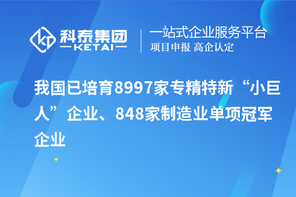 我國已培育8997家專精特新“小巨人”企業(yè)、848家制造業(yè)單項冠軍企業(yè)