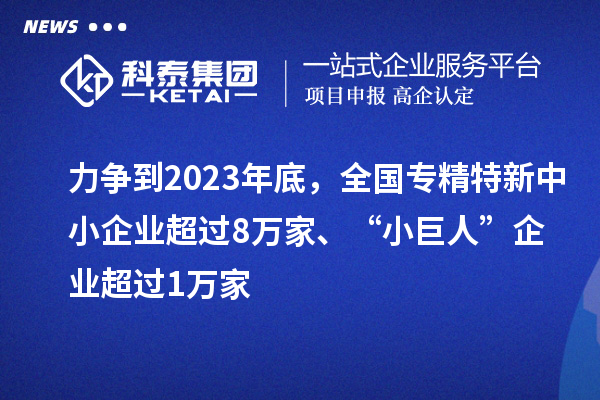 力爭到2023年底，全國專精特新中小企業(yè)超過8萬家、“小巨人”企業(yè)超過1萬家