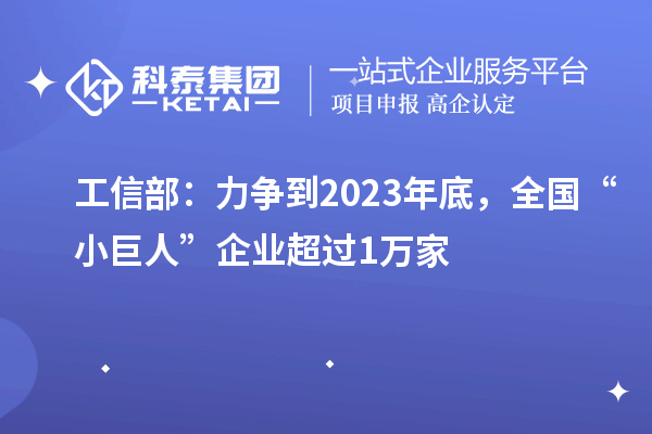 工信部：力爭(zhēng)到2023年底，全國(guó)“小巨人”企業(yè)超過(guò)1萬(wàn)家