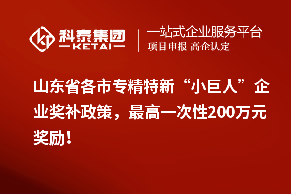 山東省各市專(zhuān)精特新“小巨人”企業(yè)獎(jiǎng)補(bǔ)政策，最高一次性200萬(wàn)元獎(jiǎng)勵(lì)！