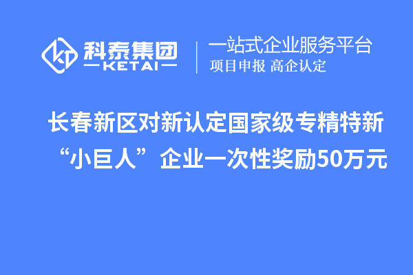 長(zhǎng)春新區(qū)對(duì)新認(rèn)定國(guó)家級(jí)專精特新“小巨人”企業(yè)一次性獎(jiǎng)勵(lì)50萬(wàn)元