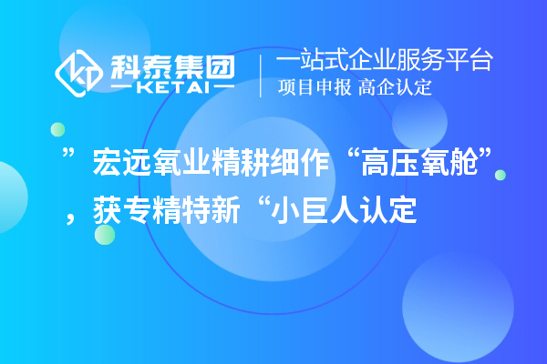 ”宏遠氧業(yè)精耕細作“高壓氧艙”，獲專精特新“小巨人認(rèn)定