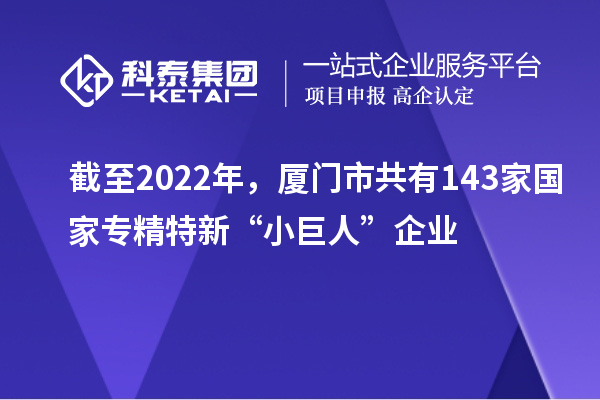 截至2022年，廈門(mén)市共有143家國(guó)家專(zhuān)精特新“小巨人”企業(yè)