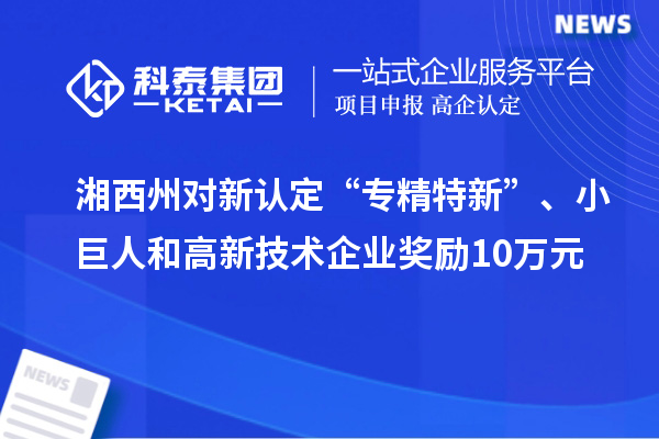 湘西州對新認(rèn)定“專精特新”、小巨人和高新技術(shù)企業(yè)獎勵10萬元