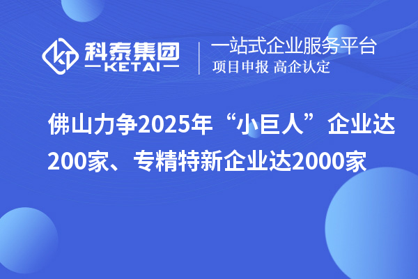 佛山力爭(zhēng)2025年“小巨人”企業(yè)達(dá)200家、專精特新企業(yè)達(dá)2000家