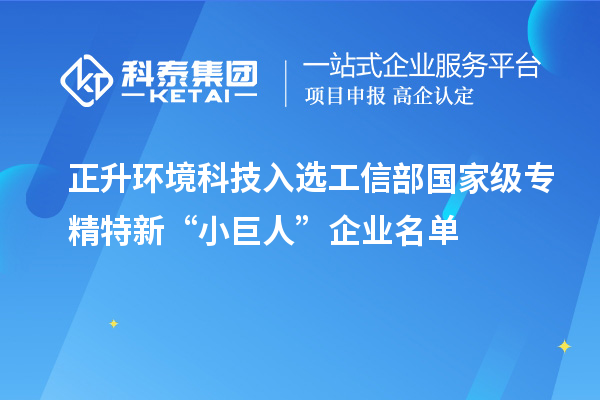 正升環(huán)境科技入選工信部國家級(jí)專精特新“小巨人”企業(yè)名單
