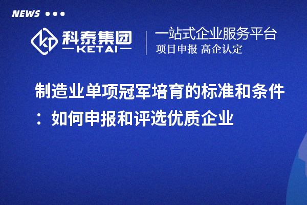 制造業(yè)單項冠軍培育的標(biāo)準(zhǔn)和條件：如何申報和評選優(yōu)質(zhì)企業(yè)