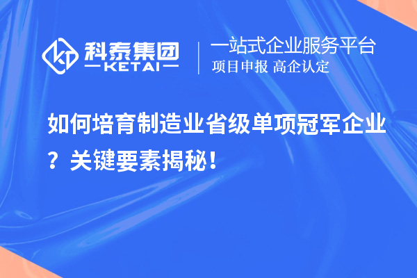 如何培育制造業(yè)省級(jí)單項(xiàng)冠軍企業(yè)？關(guān)鍵要素揭秘！