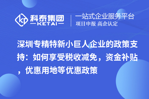 深圳專精特新小巨人企業(yè)的政策支持：如何享受稅收減免，資金補(bǔ)貼，優(yōu)惠用地等優(yōu)惠政策