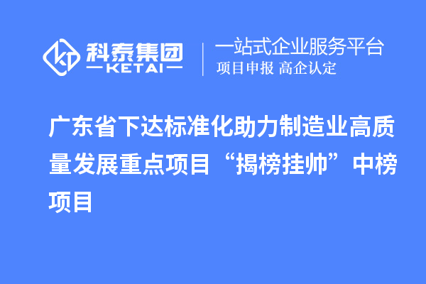 廣東省下達(dá)標(biāo)準(zhǔn)化助力制造業(yè)高質(zhì)量發(fā)展重點項目“揭榜掛帥”中榜項目
