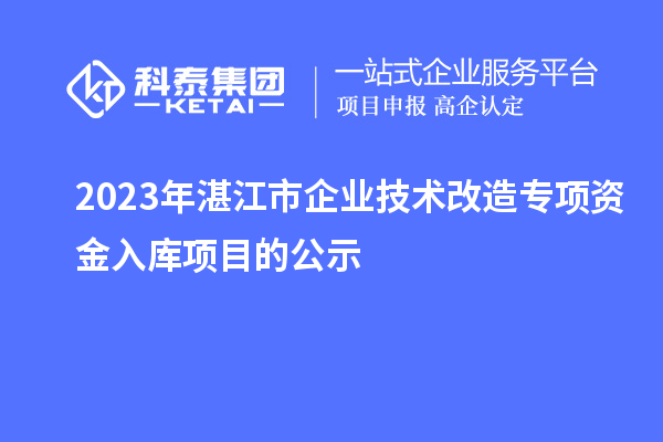 2023年湛江市企業(yè)技術改造專項資金入庫項目的公示