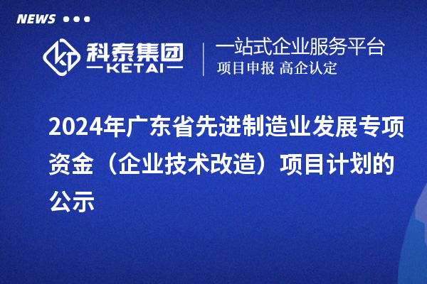 2024年廣東省先進制造業(yè)發(fā)展專項資金（企業(yè)技術(shù)改造）項目計劃的公示