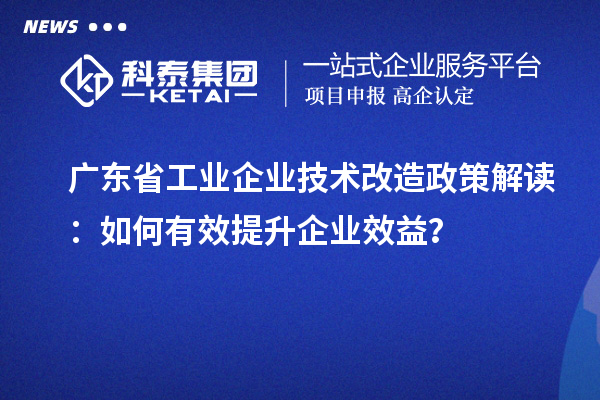 廣東省工業(yè)企業(yè)技術改造政策解讀：如何有效提升企業(yè)效益？