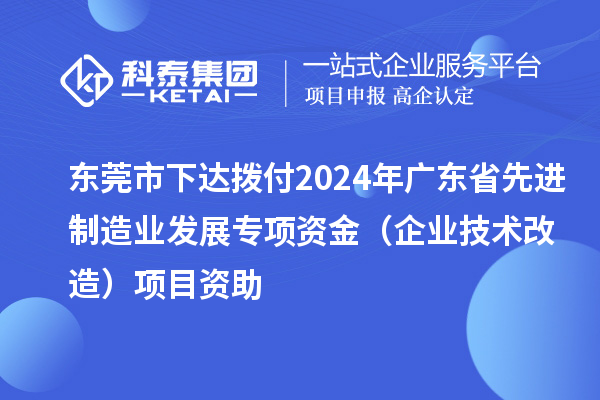 東莞市下達撥付2024年廣東省先進制造業(yè)發(fā)展專項資金（企業(yè)技術(shù)改造）項目資助