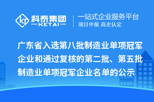 廣東省入選第八批制造業(yè)單項冠軍企業(yè)和通過復(fù)核的第二批、第五批制造業(yè)單項冠軍企業(yè)名單的公示