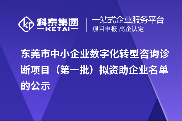 東莞市中小企業(yè)數(shù)字化轉(zhuǎn)型咨詢診斷項目（第一批）擬資助企業(yè)名單的公示