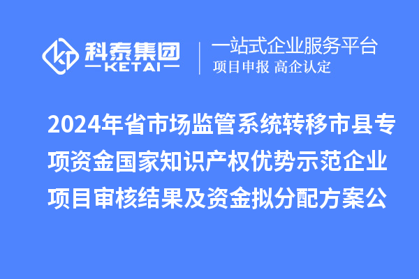 2024年省市場監(jiān)管系統(tǒng)轉(zhuǎn)移市縣專項(xiàng)資金國家知識(shí)產(chǎn)權(quán)優(yōu)勢示范企業(yè)項(xiàng)目審核結(jié)果及資金擬分配方案公示