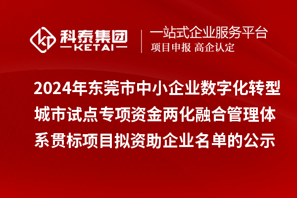 2024年?yáng)|莞市中小企業(yè)數(shù)字化轉(zhuǎn)型城市試點(diǎn)專(zhuān)項(xiàng)資金兩化融合管理體系貫標(biāo)項(xiàng)目擬資助企業(yè)名單的公示