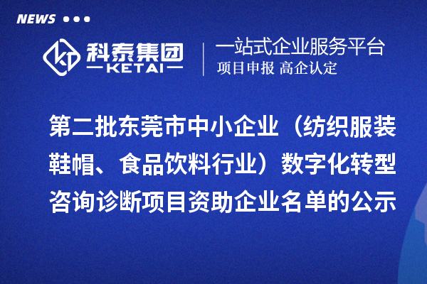 第二批東莞市中小企業(yè)（紡織服裝鞋帽、食品飲料行業(yè)）數(shù)字化轉(zhuǎn)型咨詢診斷項目資助企業(yè)名單的公示