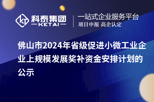 佛山市2024年省級促進(jìn)小微工業(yè)企業(yè)上規(guī)模發(fā)展獎補(bǔ)資金安排計(jì)劃的公示