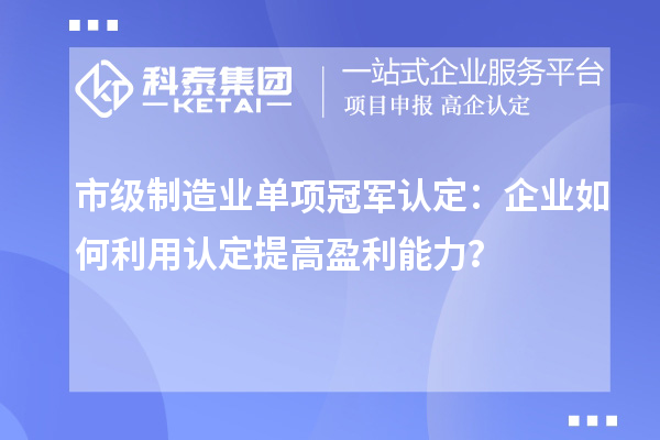 市級(jí)制造業(yè)單項(xiàng)冠軍認(rèn)定：企業(yè)如何利用認(rèn)定提高盈利能力？