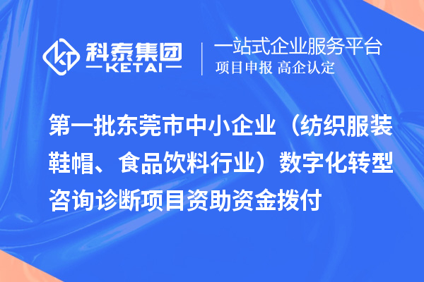 第一批東莞市中小企業(yè)（紡織服裝鞋帽、食品飲料行業(yè)）數(shù)字化轉(zhuǎn)型咨詢?cè)\斷項(xiàng)目資助資金撥付