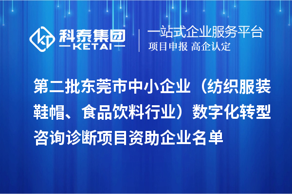 第二批東莞市中小企業(yè)（紡織服裝鞋帽、食品飲料行業(yè)）數(shù)字化轉(zhuǎn)型咨詢?cè)\斷項(xiàng)目資助企業(yè)名單