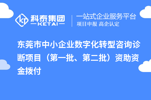 東莞市中小企業(yè)數(shù)字化轉(zhuǎn)型咨詢?cè)\斷項(xiàng)目（第一批、第二批）資助資金撥付