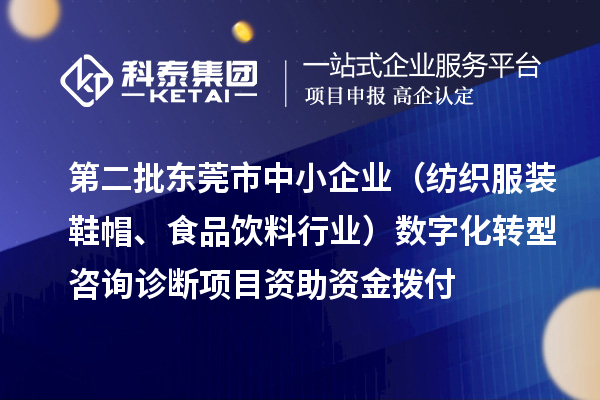 第二批東莞市中小企業(yè)（紡織服裝鞋帽、食品飲料行業(yè)）數(shù)字化轉(zhuǎn)型咨詢診斷項目資助資金撥付
