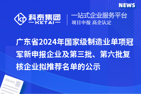 廣東省2024年國家級制造業(yè)單項冠軍新申報企業(yè)及第三批、第六批復核企業(yè)擬推薦名單的公示