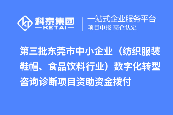第三批東莞市中小企業(yè)（紡織服裝鞋帽、食品飲料行業(yè)）數(shù)字化轉型咨詢診斷項目資助資金撥付