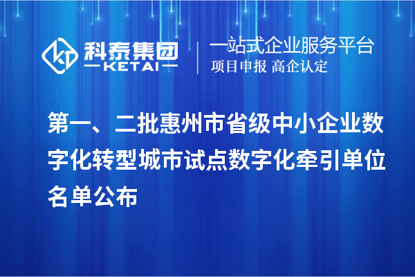 第一、二批惠州市省級中小企業(yè)數(shù)字化轉(zhuǎn)型城市試點數(shù)字化牽引單位名單公布
