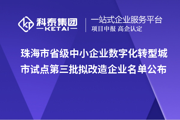 珠海市省級(jí)中小企業(yè)數(shù)字化轉(zhuǎn)型城市試點(diǎn)第三批擬改造企業(yè)名單公布