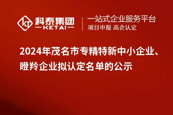 2024年茂名市專精特新中小企業(yè)、瞪羚企業(yè)擬認(rèn)定名單的公示