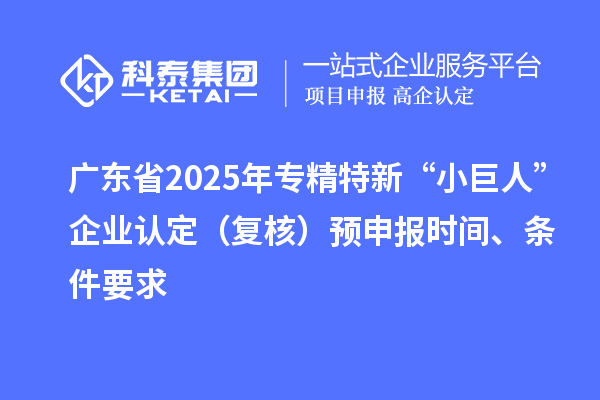 廣東省2025年專精特新“小巨人”企業(yè)認(rèn)定（復(fù)核）預(yù)申報(bào)時(shí)間、條件要求