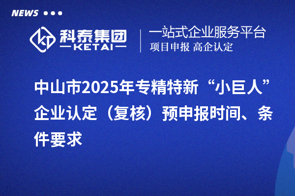 中山市2025年專精特新“小巨人”企業(yè)認(rèn)定（復(fù)核）預(yù)申報(bào)時(shí)間、條件要求