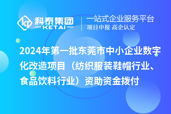 2024年第一批東莞市中小企業(yè)數(shù)字化轉(zhuǎn)型城市試點(diǎn)專項(xiàng)資金中小企業(yè)數(shù)字化改造項(xiàng)目（紡織服裝鞋帽行業(yè)、食品飲料行業(yè)）資助資金撥付