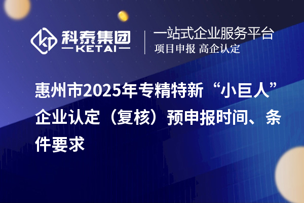 惠州市2025年專精特新“小巨人”企業(yè)認(rèn)定（復(fù)核）預(yù)申報(bào)時(shí)間、條件要求