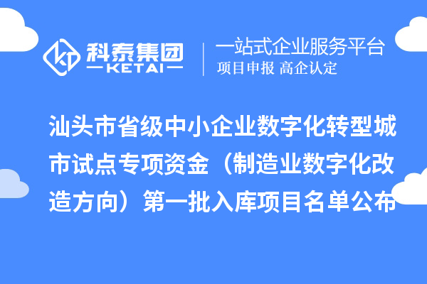 汕頭市省級中小企業(yè)數(shù)字化轉(zhuǎn)型城市試點專項資金（制造業(yè)數(shù)字化改造方向）第一批入庫項目名單公布
