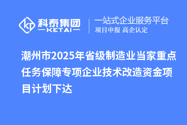 潮州市2025年省級(jí)制造業(yè)當(dāng)家重點(diǎn)任務(wù)保障專(zhuān)項(xiàng)企業(yè)技術(shù)改造資金項(xiàng)目計(jì)劃下達(dá)