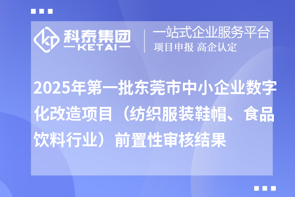 2025年第一批東莞市中小企業(yè)數(shù)字化改造項目（紡織服裝鞋帽、食品飲料行業(yè)）前置性審核結(jié)果