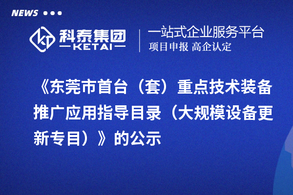 《東莞市首臺（套）重點技術(shù)裝備推廣應(yīng)用指導(dǎo)目錄（大規(guī)模設(shè)備更新專目）》的公示