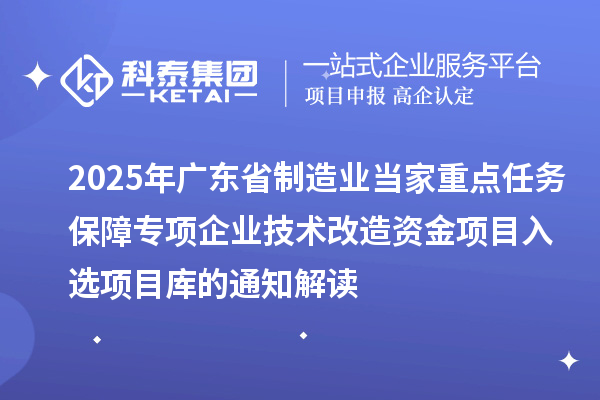 2025年廣東省制造業(yè)當家重點任務(wù)保障專項企業(yè)技術(shù)改造資金項目入選項目庫的通知解讀