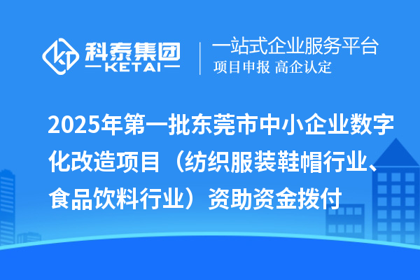 2025年第一批東莞市中小企業(yè)數(shù)字化改造項(xiàng)目（紡織服裝鞋帽行業(yè)、食品飲料行業(yè)）資助資金撥付
